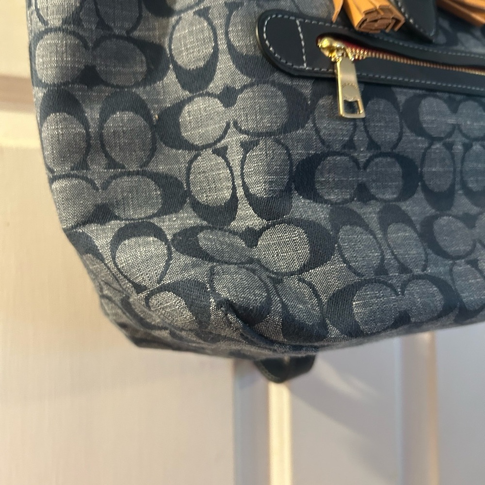 Coach Navy Signature Canvas Backpack with Tan Tassels - Picture 3 of 6